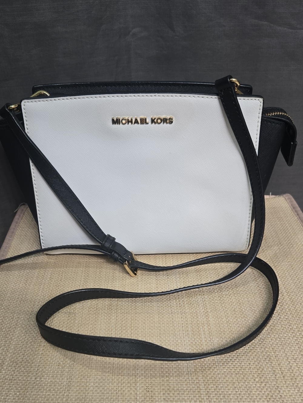 WEEKEND SALE! Michael Kors White and Black Saffiano Leather Crossbody